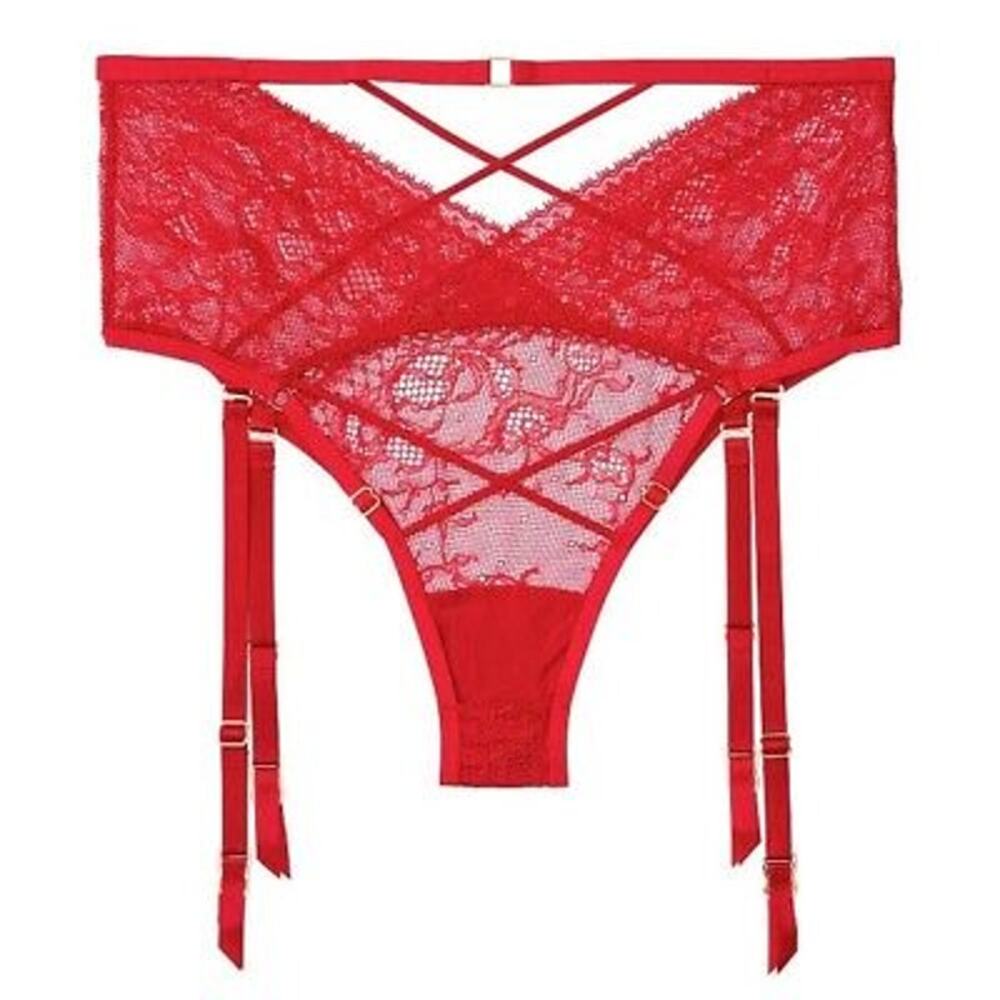 Victorias Secret Panties L Very Sexy High Waist Garter Cheeky Lingerie Red NWT
